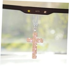 Bling Cross Car Hanging Ornament, Crystal Rhinestone Car Rearview Champagne