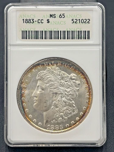 1883 CC Morgan 90% Silver Dollar $1 ANACS MS 65, Old Soap Box Case