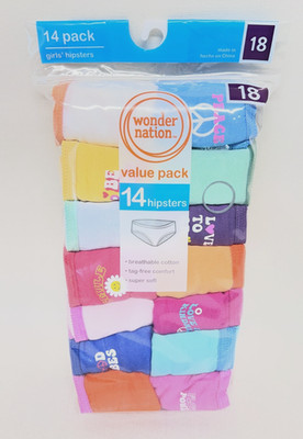 WONDER NATION Girls' Cotton Tagless Hipster Underwear 14-Pack, Size: 18