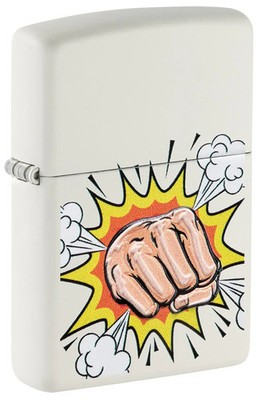 Zippo Gas Benzin Feuerzeug Power Fist Design weiß matt Strukturdruck winddicht