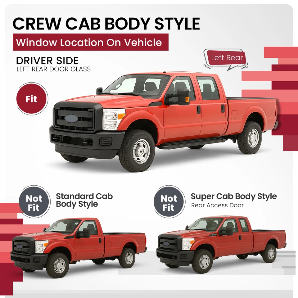Fit Ford F250/F350/F450/F550/F650/F750 99-12 Driver Rear Door Window Glass Clear - Imagem 2 de 4