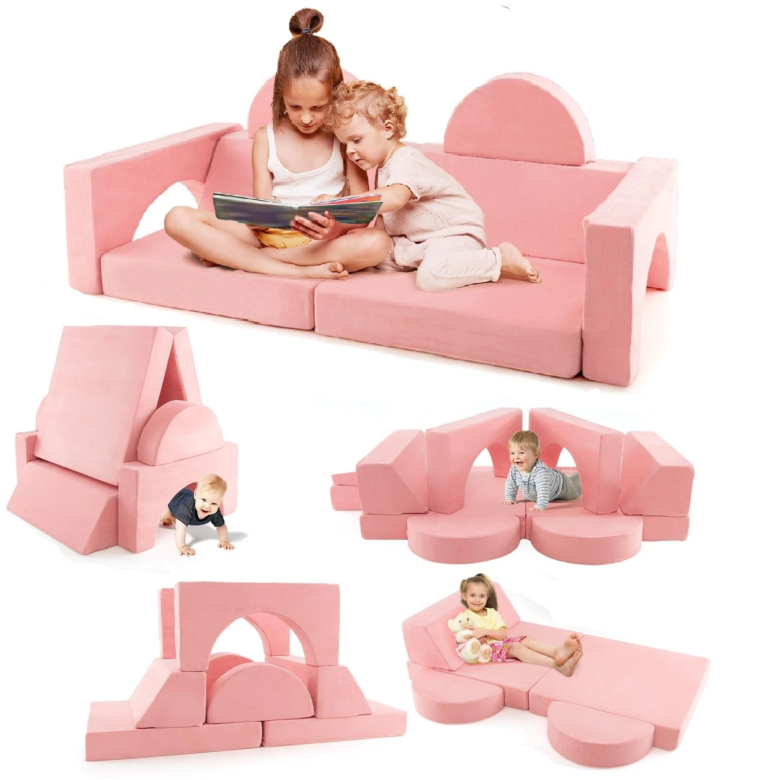 Infans Mondular Kids Play Couch 8Pcs Toddler Sectional Sofa Building Fort For
