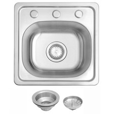 15 x 15 inch Drop in Bar Sink, 304 Stainless Steel Topmount RV Small Kitchen