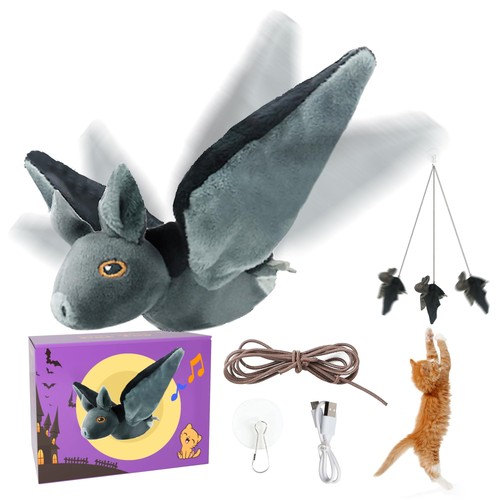 Cat Toys, Flapping Wings Cute Bat, No Flying, Chirping Bird Interactive Catni...