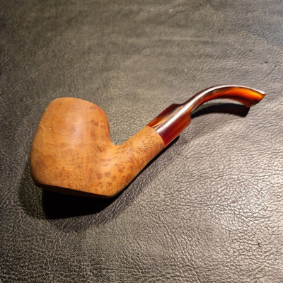 Paul's Cayuga Bent Billiard Tobacco Pipe Brown Swirl Acrylic 5 Inch