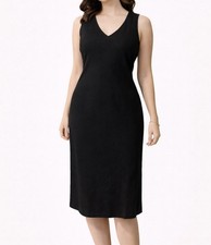 Tribeca Dress 8 Black Linen Blend A Line Sleeveless V Neck Classic