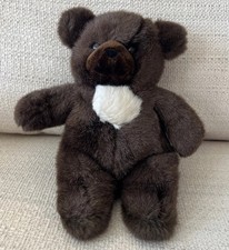 Vintage 1982 Gund Dark Brown Bear Stuffed Animal Plush White Chest Small