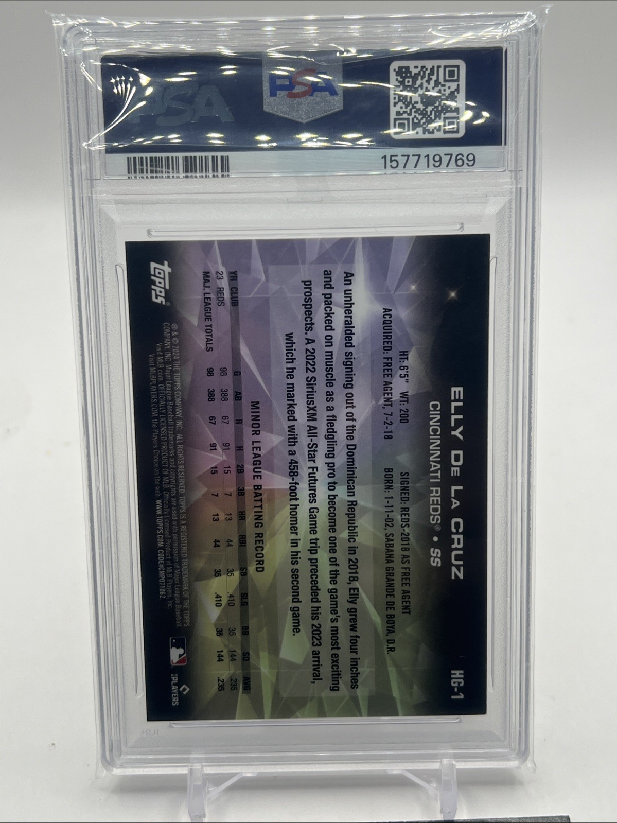 2024 Topps Series 1 - Topps Chrome Hidden Gems Elly De La Cruz #HG-1 (RC) PSA 8 view 3