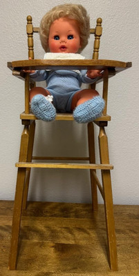 16'' Anatomically correct Furga drinks/wets doll w/ wooden highchair