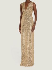 Pamella Roland Women's Gold Sequined Gown Dress Size 6