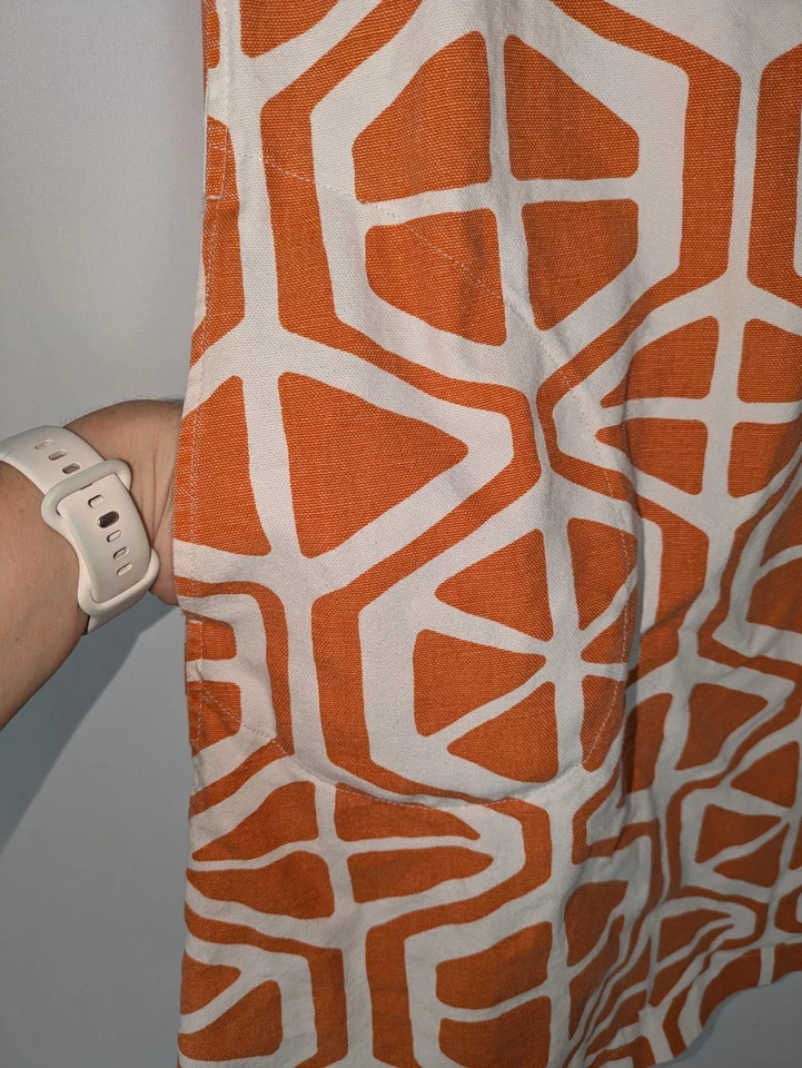 Utility Canvas Dress XS Women's Orange Mod Print Sleeveless Shift Keyhole Back - Image 3 of 4