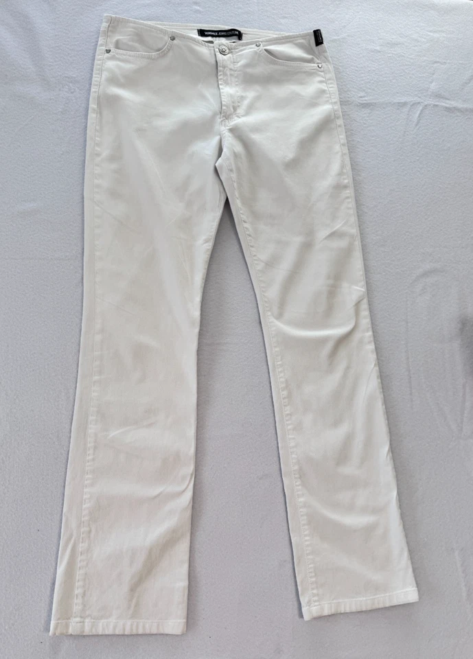 Винтажный Y2K Versace джинсы Couture белый джинсовой ткани брюки заниженной 29 x 29 прямой хлопок - Изображение 3 из 4