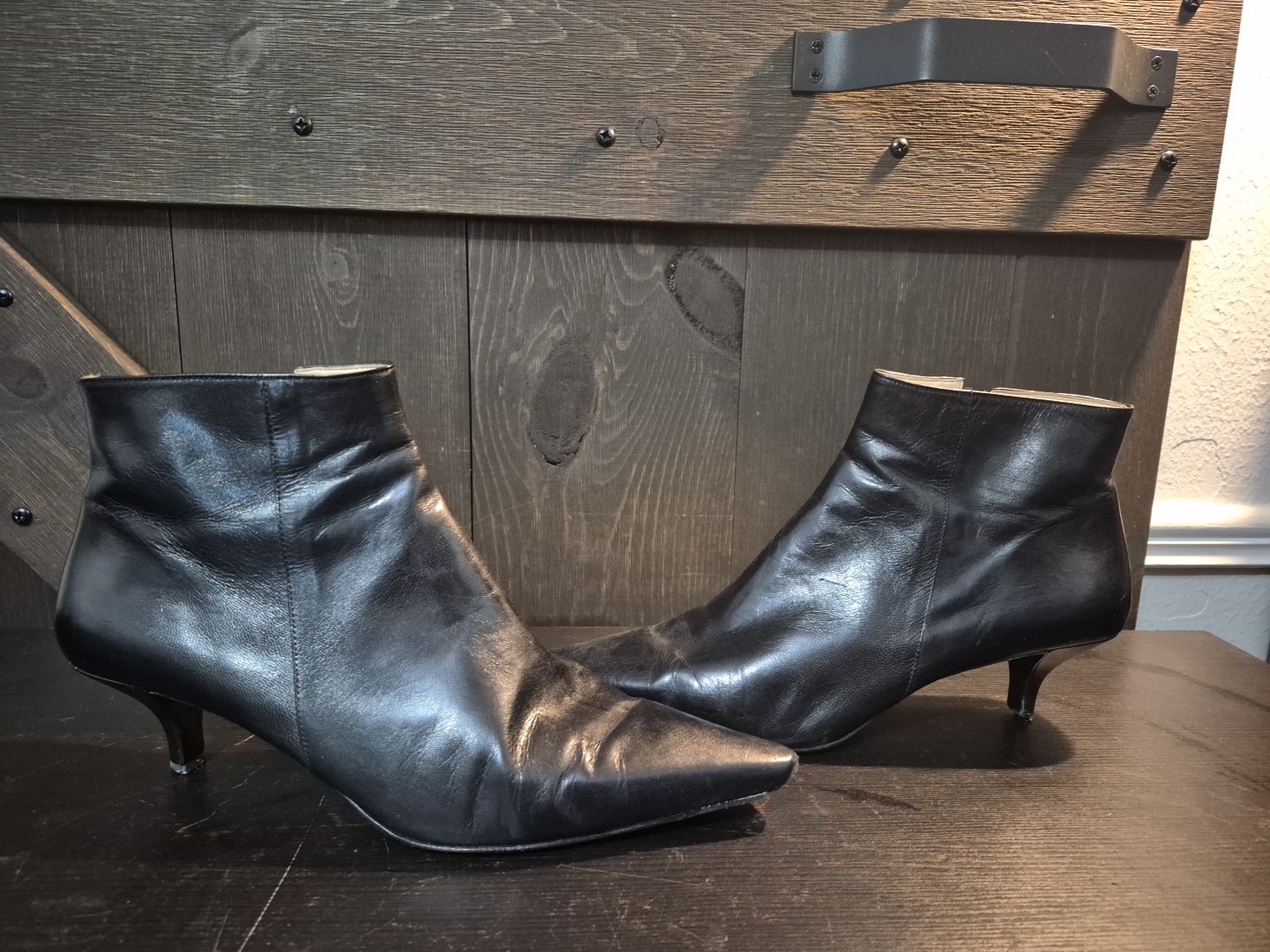 Arturo Chiang Black Leather Ankle Boots Heel Booties Classic Size 10M *read*