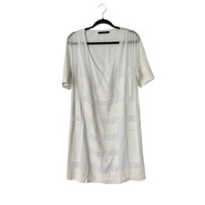 Sita Murt / white shift dress v neck cotton beaded