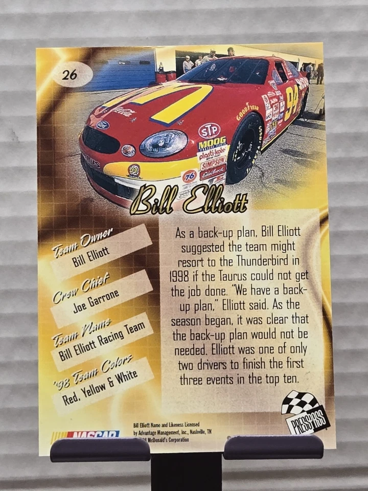 1998 BILL ELLIOTT Press Pass Premium #26! MINT CONDITION!!! - Image 2 of 2