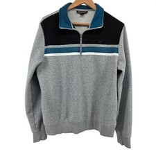 Michael Kors Quarter Zip Pullover Sweatshirt Gray Black Blue Colorblock XL