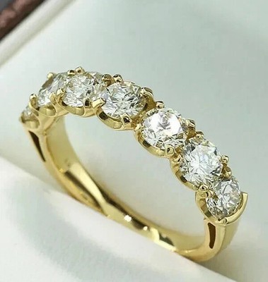 2 CT Brilliant Lab Created Round 7 Stone Diamond Wedding Band Ring 925 Silver