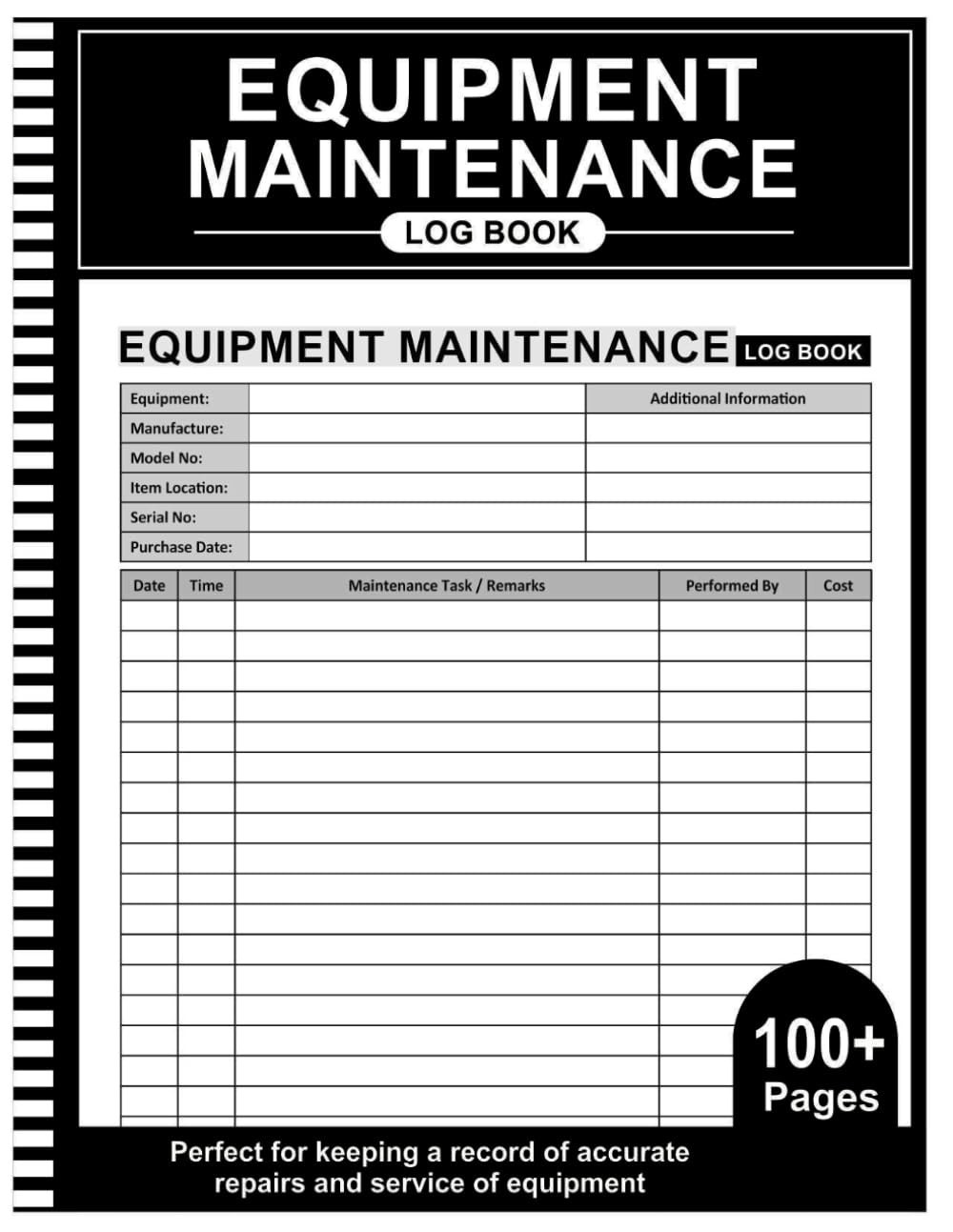 Maintenance Log Book - 8.5" X 11", 100+ Pages, Repair & Serv