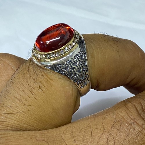 handmade 925 Sterling Silver red garnet ring Handmade Luxury Mens Ring - Picture 9 of 9