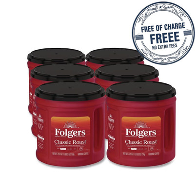 (6 pack) Folgers Classic Roast Ground Coffee, Medium Roast, 25.9 oz Canister