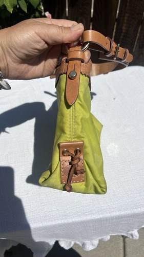 DOONEY & BOURKE Yellow Nylon Tan Leather Mini East West Slouch Hobo Bag Purse - Picture 18 of 20