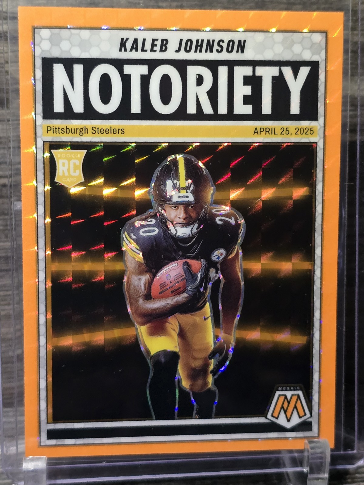 2025 Panini Mosaic ROOKIE Kaleb Johnson Notoriety #22 Orange Fluorescent PRIZM