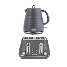 Salter Grey Ripple Kettle & 4-Slice Toaster Set, 1.7L Capacity, Wide Slots