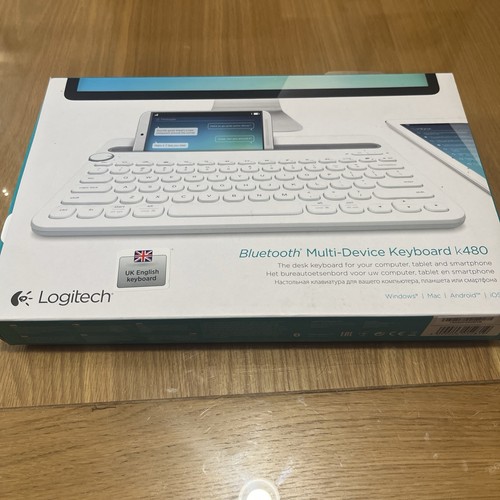Logitech K480 Bluetooth Multi-device Keyboard UK Layout  Boxed Phone Stand White - Picture 1 of 2