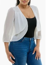 NINA LEONARD Tiered Chiffon Shrug - SZ S - NWT