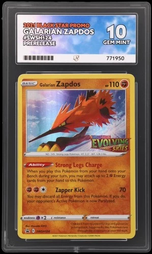 Pokemon Galarian Zapdos SWSH124 Evolving Skies Prerelease Holo Rare Ace 10 Mint