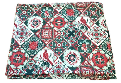 Lillian August Tablecloth Christmas Patchwork Cardinal Bird Green Red 104X62