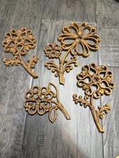 Vintage Homco Flower Wall Decor  Faux Wood/Wicker  1978  Set of 4