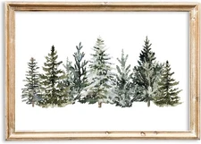 JarThenaAMCS Christmas Canvas Wall Art Prints Watercolor Snowy Pine 10L x 8W 