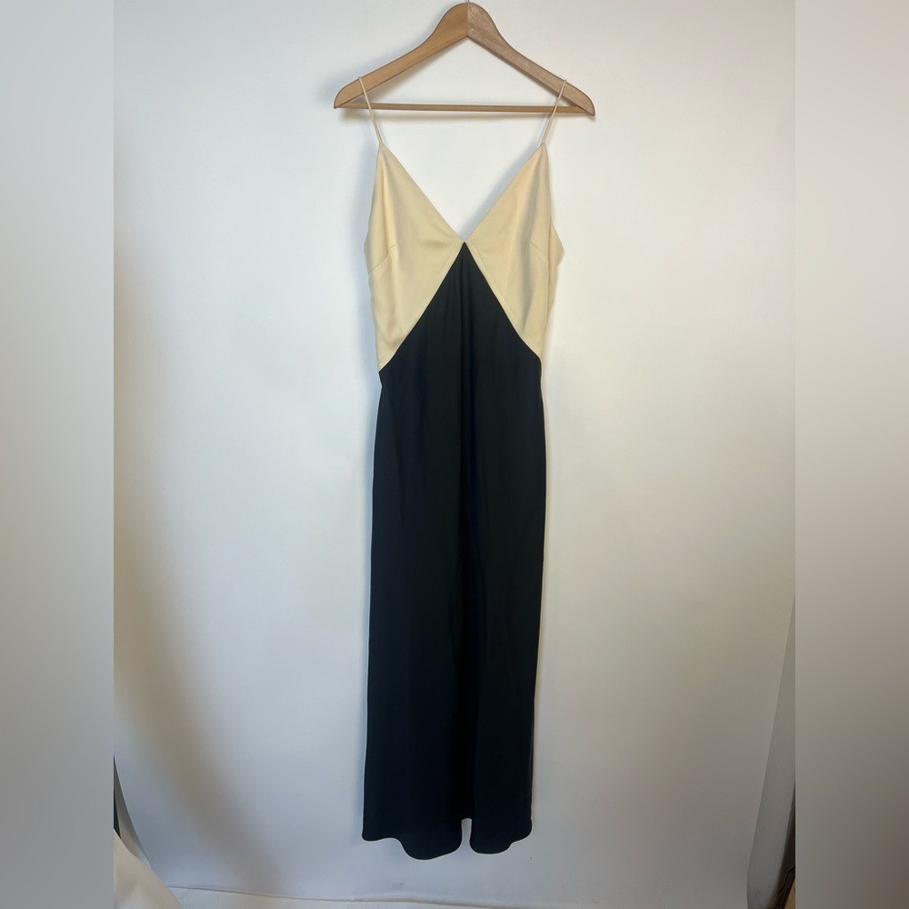 Mango Two-Tone Lingerie Maxi Dress Black Cream Colorblock NWT Size M thumbnail 8