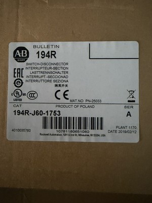 NEW ALLEN BRADLEY 194R-J60-1753 DISCONNECT SWITCH SER. A