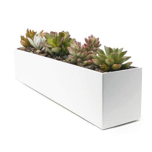 Modern Steel Trough Rectangle Planter 16 inch, White