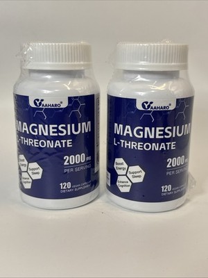2x Yaaharo Magnesium L Threonate  - 120 Capsules (240 Total) 2000mg Exp 2/2027