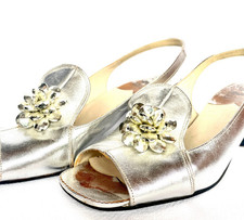 Original Retro 60er Jahre Pumps, Silber, Gr. 38, Absatzhöhe 6cm, echt vintage!
