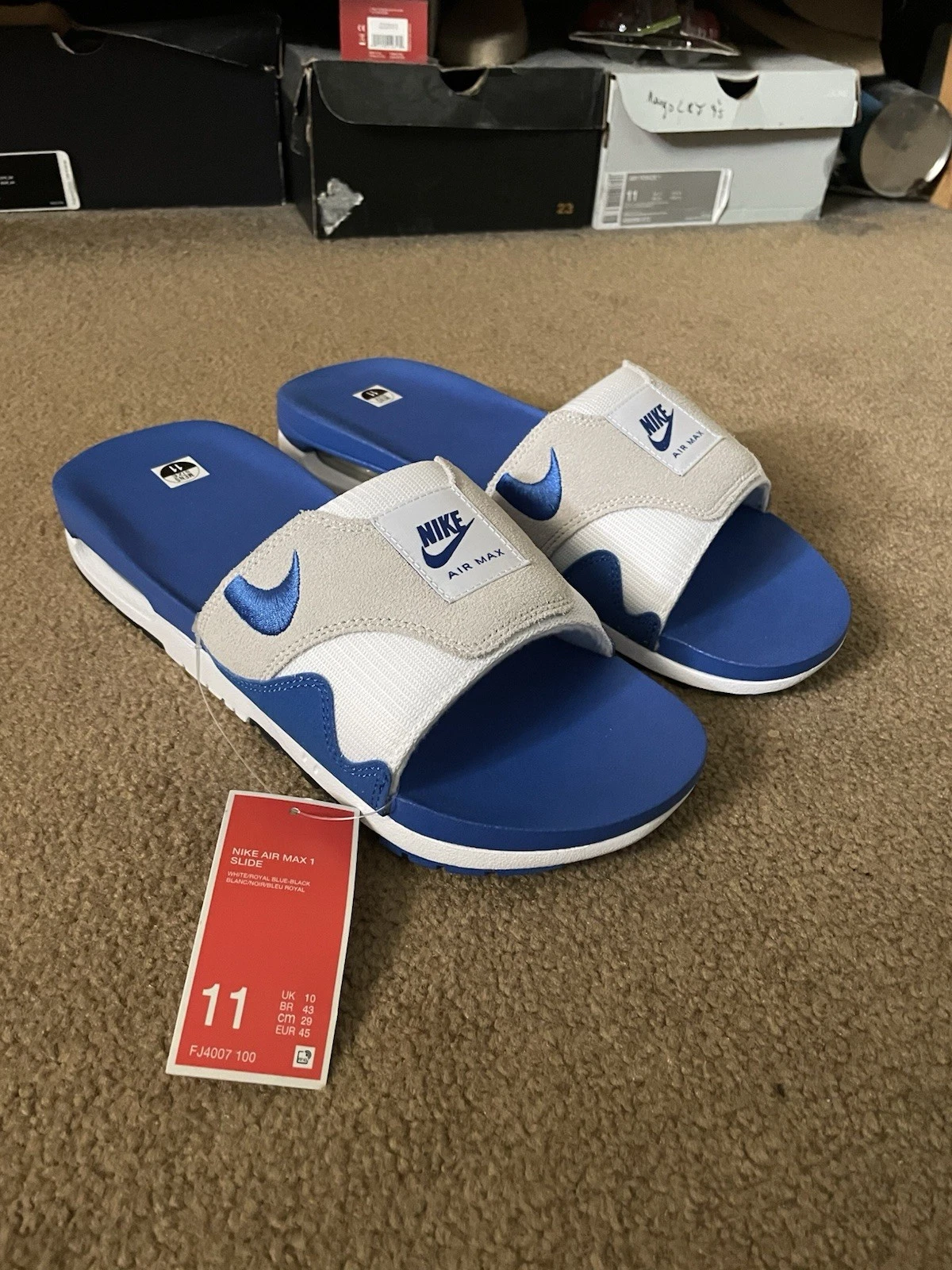 Nike Air Max 1 Slide Sandali "Royal Blue" Uomo Taglia 11 (FJ4007 100)