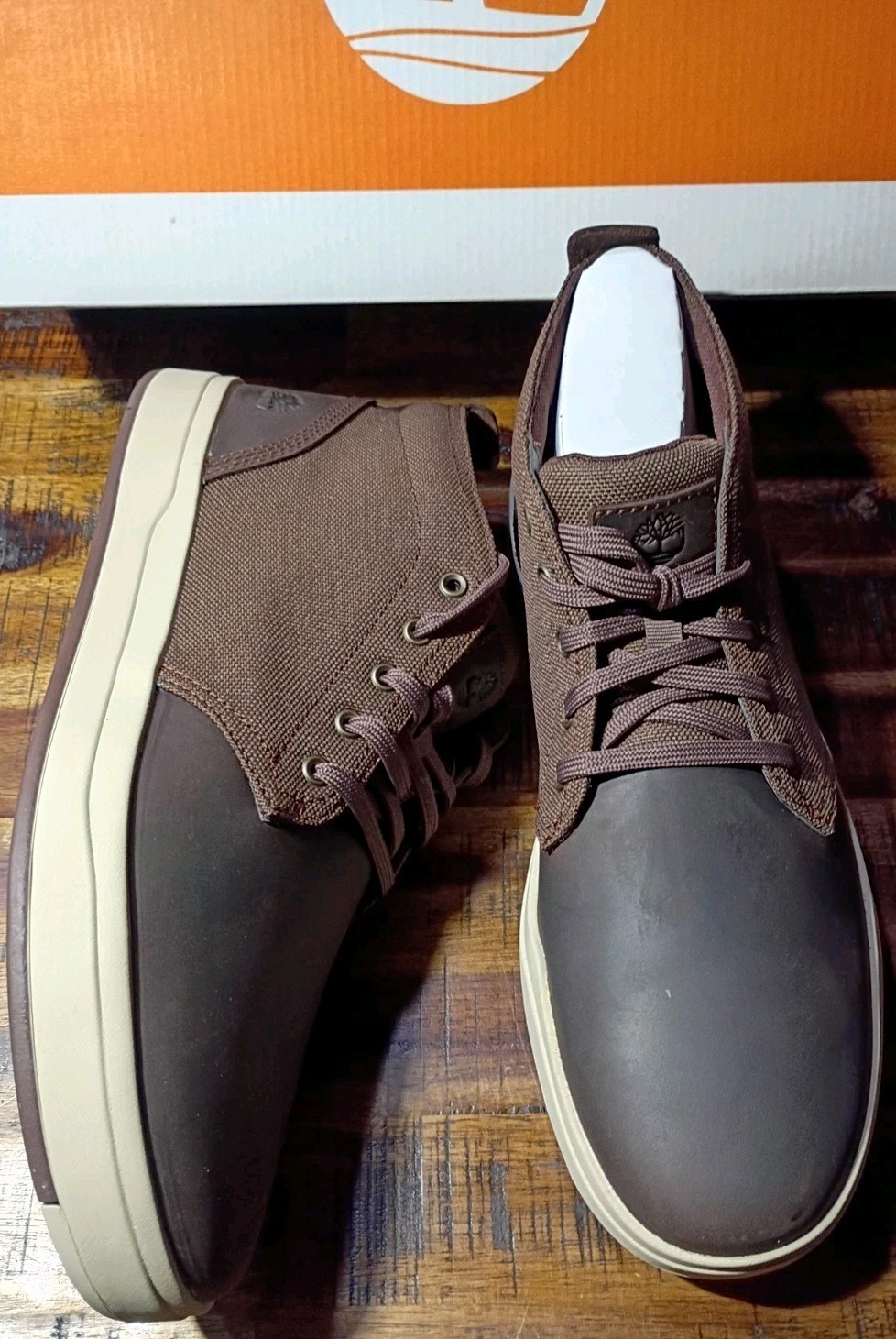 Timberland Mens Davis Square Dk Brown Leather/Fabric Chukka Shoe Boot Sz 11