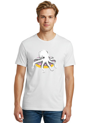Octopus-Pizza Mens Graphic Tee, 100% Cotton, Casual Summer Wear