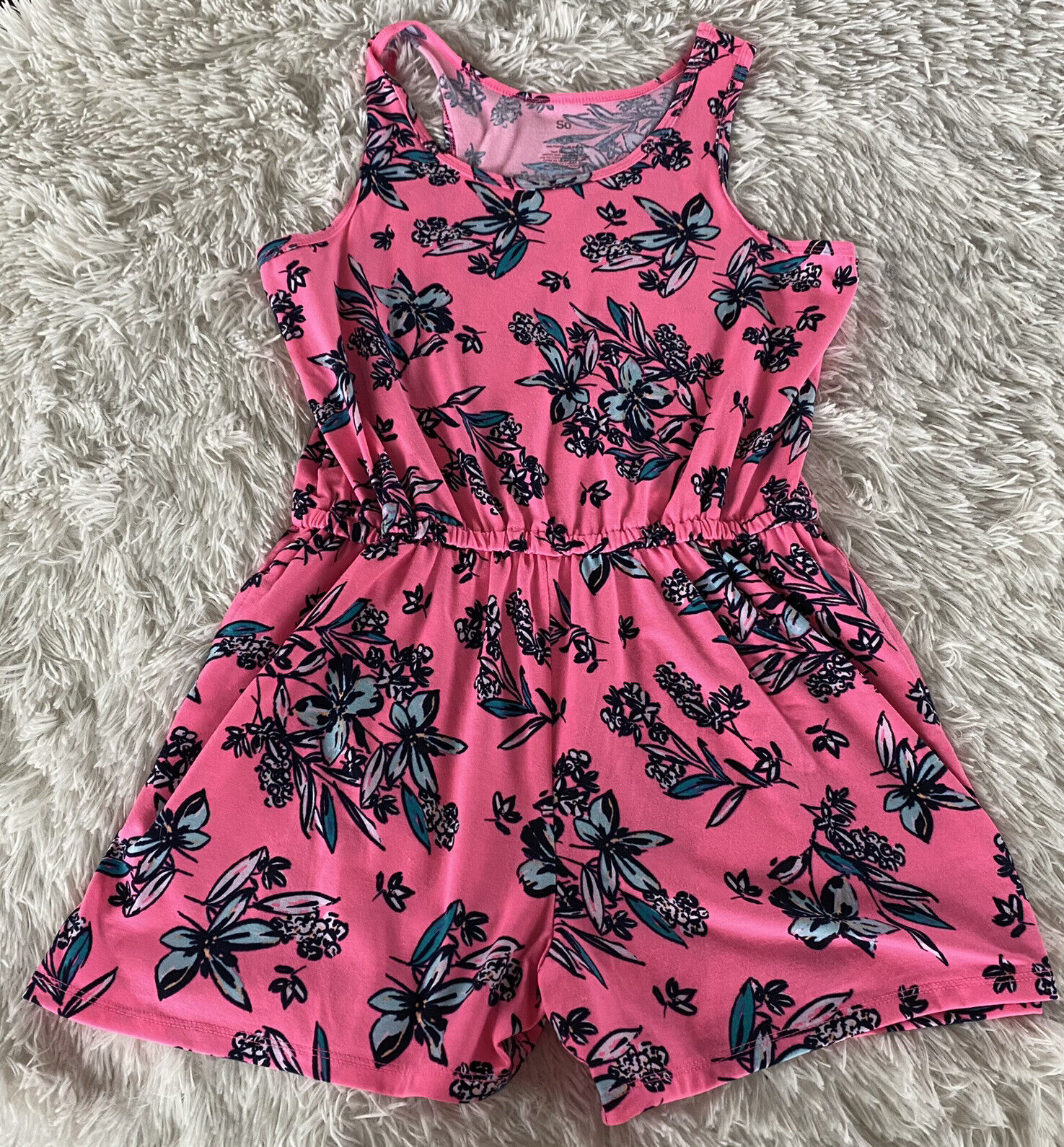 Girls Floral Romper Size Xxl Free shipping New 16 Sleevele Pink Neon free Waist Elastic