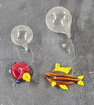 Handmade FIsh & Turtle Floating Blown Glass Bubble Aquarium Decorations