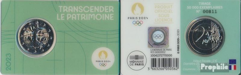 France 2023 neuf unc édition: 50.000 vert 2023 2 euro Jeux Olympiques Jeux 2024