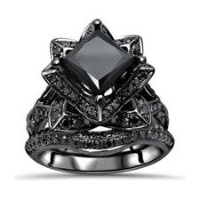 5.00 CT Princess cut black onyx flower wedding Ring set in 925 Sterling Silver