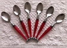 De Colección Cambridge Carnival Lucite Acero Inoxidable Atómico 6 Cucharas Soperas Ovaladas Rojo Frambuesa