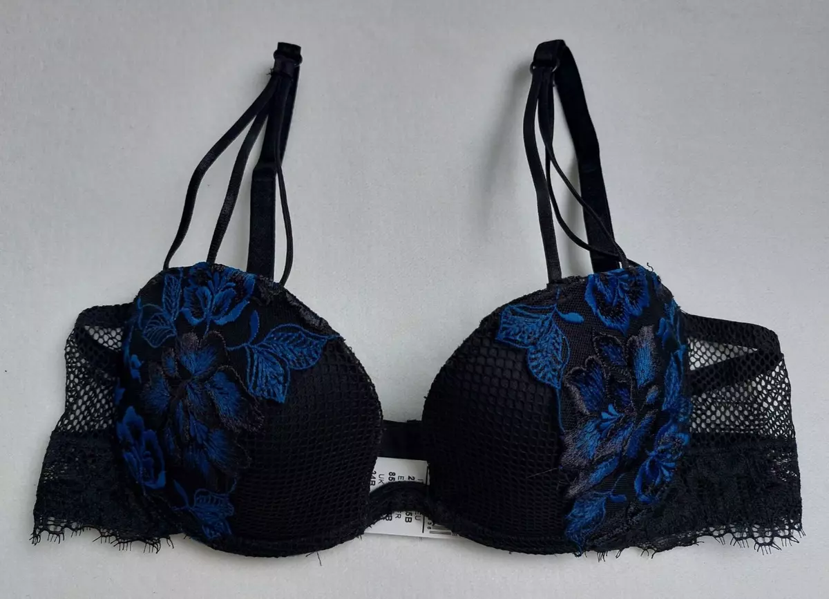 NEW Intimissimi Blooming Embroidery Bra Black&Navy Blue 34B (UK&US)/75B (EU)