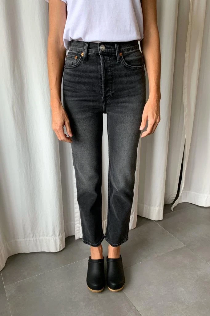 NWOT RE/DONE Inky Black 70s Ultra High Rise Stove Pipe Jeans $265