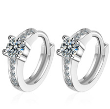 Women Girl 925 Silver Plated Clear CZ Huggie Hoop Snap Earrings 12mm Gift K36A