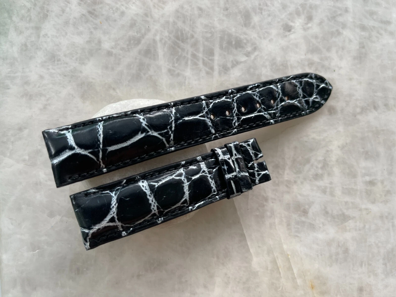 20mm/18mm Black Alligator Crocodile Print Leather Watch Strap Band